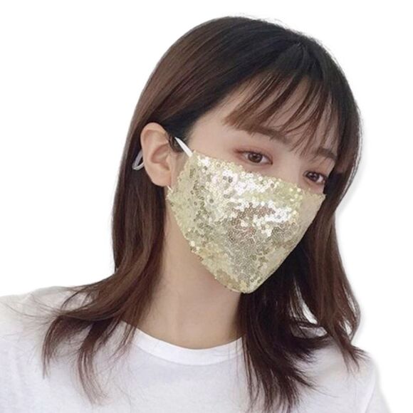 🆕Luxury Gold Sequin Face Mask - Picture 1 of 11